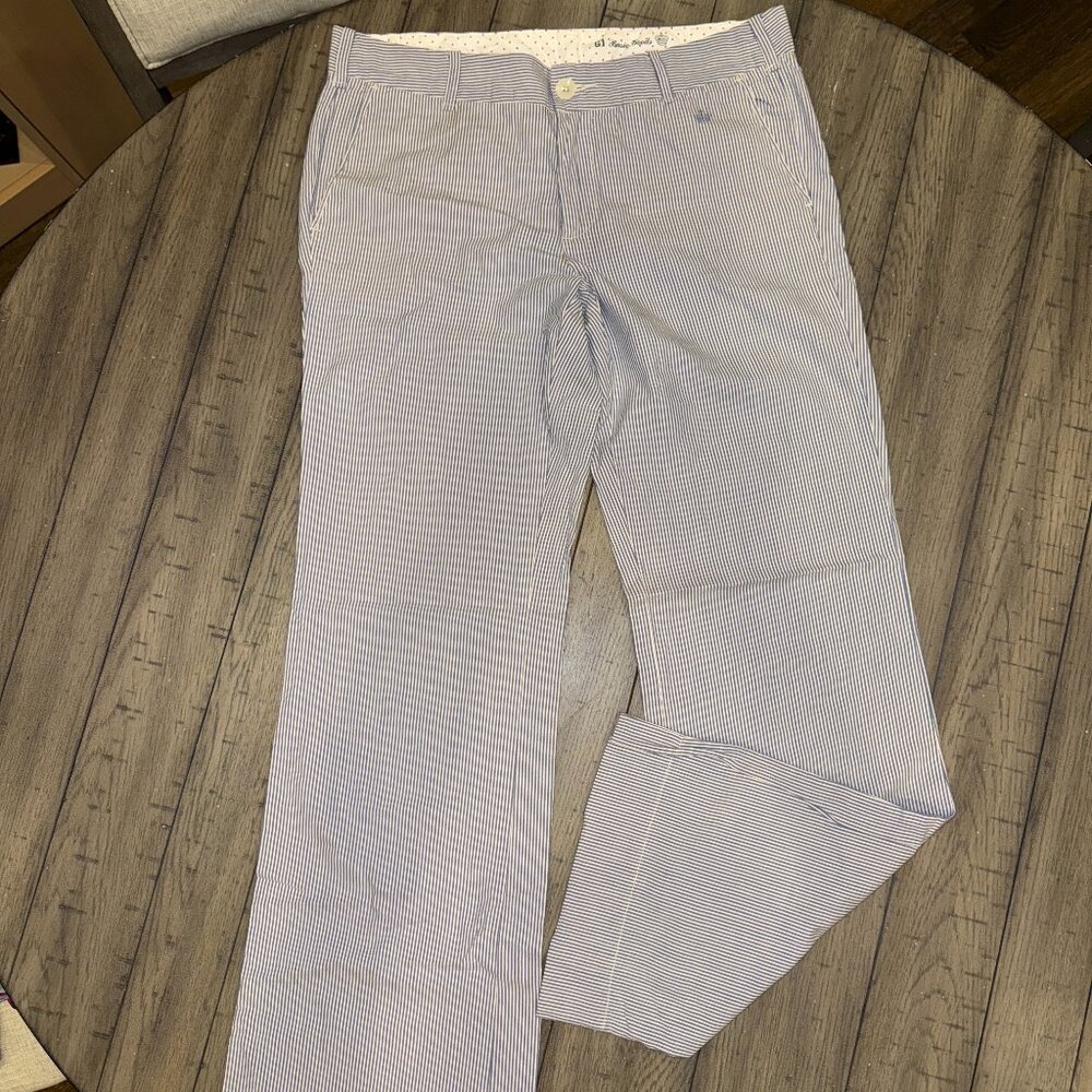 G1 Goods Paper Twill - blue & white pinstripe cotton pants sz 10 tall 33" inseam